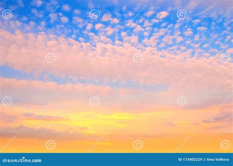 Fluffy Clouds on Blue Sky Sunset Background Beautiful Sun and Sky Sunlight Evening Clouds on ...