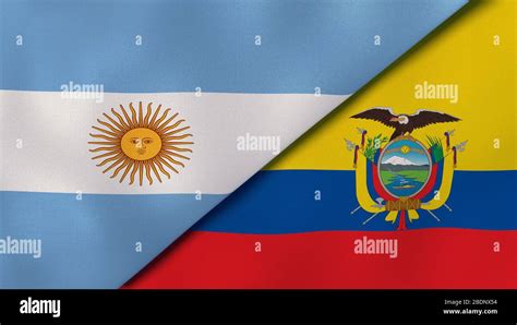 Two states flags of Argentina and Ecuador. High quality business background. 3d illustration ...