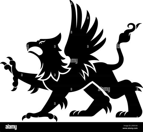 Griffin silhouette isolated. Vector gryphon legendary creature, body of lion, head and wings of ...