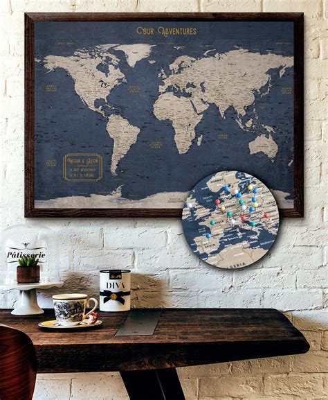 Large World Map Push Pin Executive Style 24x36 or 24x16 Customized Pin ...