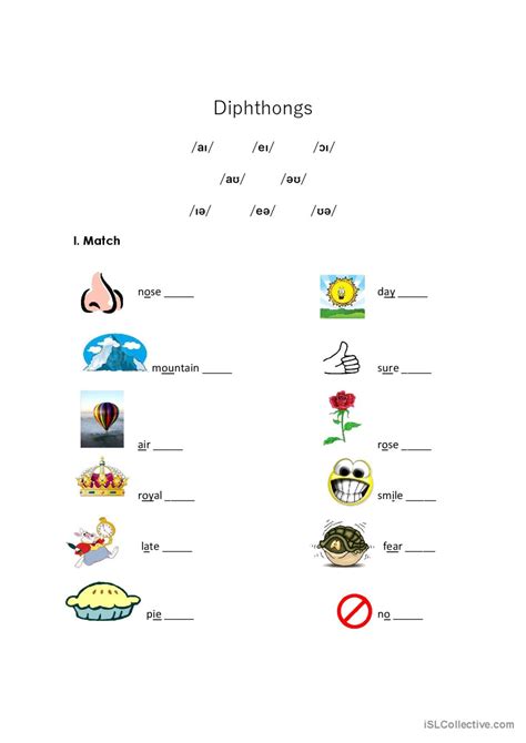 Diphthongs: English ESL worksheets pdf & doc