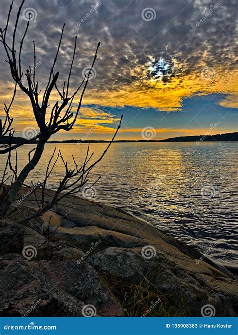 Stockholm Archipelago Dramatic Sunset with Wonderful Colored Sky Stock Image - Image of sundown ...