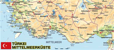 Map of Turkey, Mediterranean coast (Region in Turkey) | Welt-Atlas.de