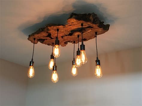 Handmade Live-Edge Olive Wood Chandelier. Rustic And Industrial Light Fixture by 7M Woodworking ...