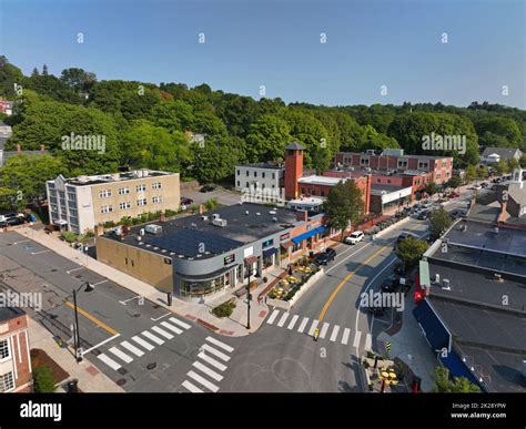 Belmont commercial center Leonard Street aerial view in historic center of Belmont ...