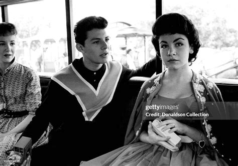 Actors Frankie Avalon and Annette Funicello on the set of a movie in ...