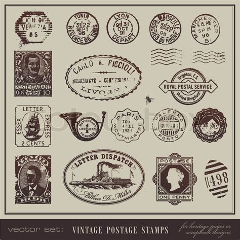 Vector set: vintage postage stamps - ... | Stock vector | Colourbox