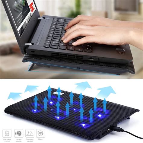 New Portable Laptop Cooler With 6 Fans Cooling Pad 2 USB Ports Adjustable Speed Computer Fan ...