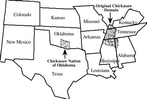 Map indicating location of current Chickasaw nation and location of ...