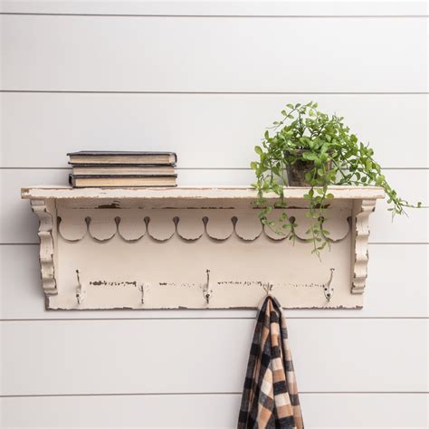 White Cottage Shelf w/ Hooks