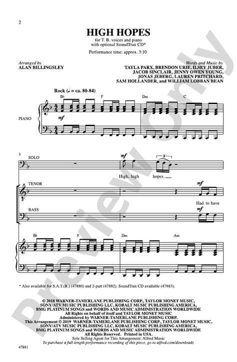 High Hopes: TB Choral Octavo: Brendon Urie - Digital Sheet Music Download