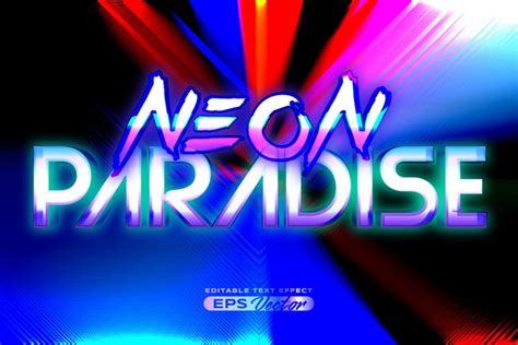 Retro text effect neon paradise futuristic editable 80s