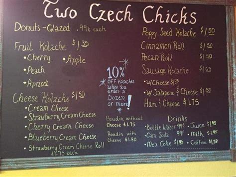 Online Menu of Two Czech Chicks Kolache Shoppe & Bakery, Danbury, TX