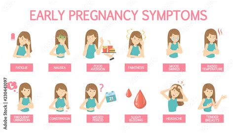 First symptoms of pregnancy. Sickness and constipation Stock Vector | Adobe Stock