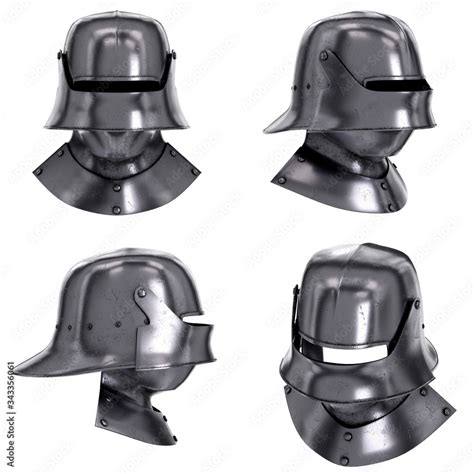 Set of Medieval Knight Sallet Helmet with Visor and Gorget. Helmet and ...