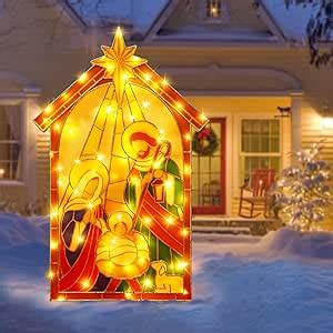 Amazon.com: Lighted Nativity Scene Outdoor, 4FT Stained Glass Look Jesus Nativity Scene Holy ...