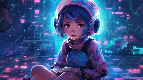 Premium Photo | A cartoon of a girl wearing a pink helmet and headphones generative ai art