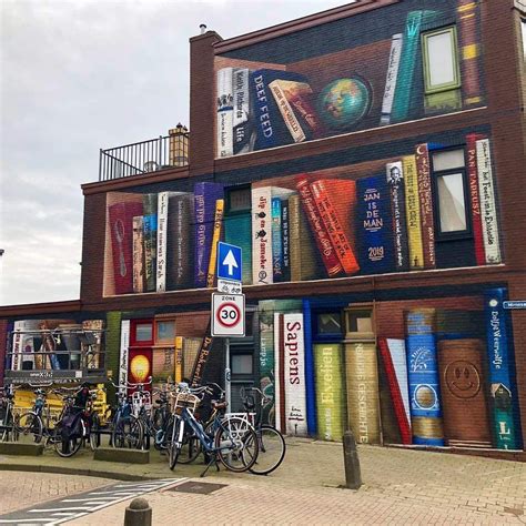 Amazing mural Utrecht Netherlands. Neighbours were asked what their favorite books are (by Jan ...