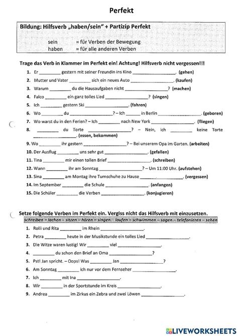 Perfektsatz - Partizip II online worksheet for 7. You can do the exercises online or download ...