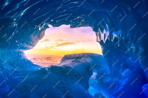 Premium Photo | Blue ice cave in antarctica