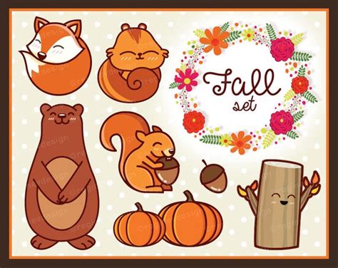 Cute Fall Animals Clipart Cute Animals Clip Art | Etsy