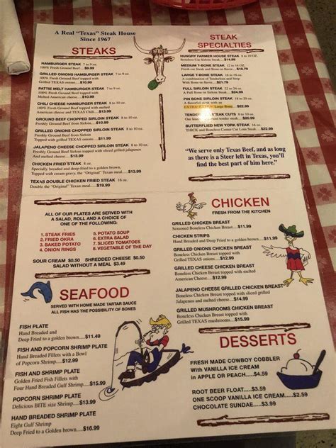 Menu at Hungry Farmer Steakhouse, San Antonio