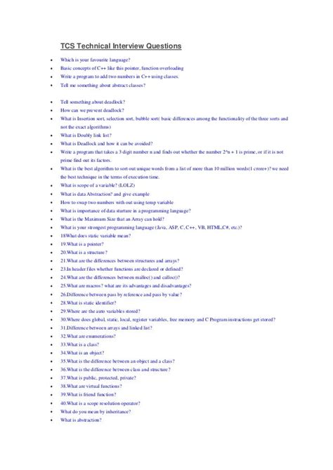 Tcs technical interview questions