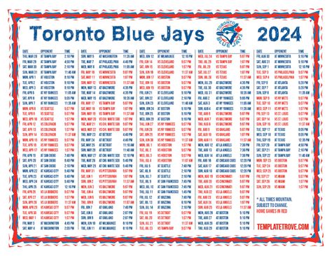 Printable 2024 Toronto Blue Jays Schedule