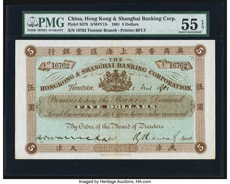 China Hongkong and Shanghai Banking Corporation 5 Dollars 1.1.1901 | Lot #28039 | Heritage Auctions