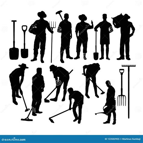 Farmer Silhouettes, Art Vector Design Stock Vector - Illustration of garden, activity: 123502955