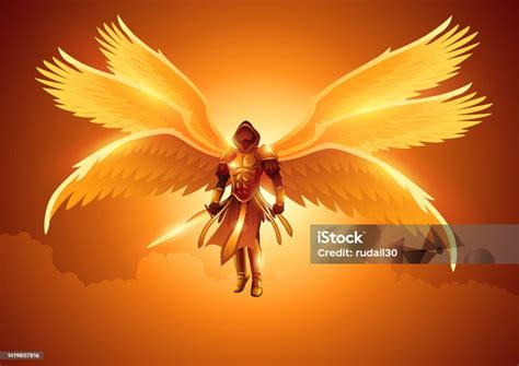 Archangel With Six Wings Holding A Sword Stock Illustration - Download ...