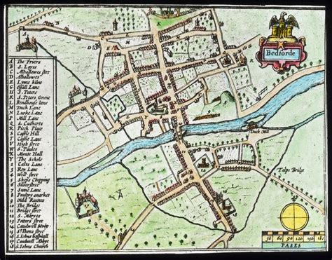 A map of old Bedford by John Speed from 1610 exhibited on the wall at The Higgins Bedford | Map ...