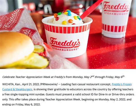 Teachers enjoy a free ice cream sundae the 2nd-6th at Freddys Frozen Custard & Steakburgers ...