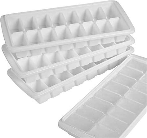 Easy Release White Ice Cube Tray Set - Durable Plastic Stackable Easy Twist 16 Cube Trays | Pack ...