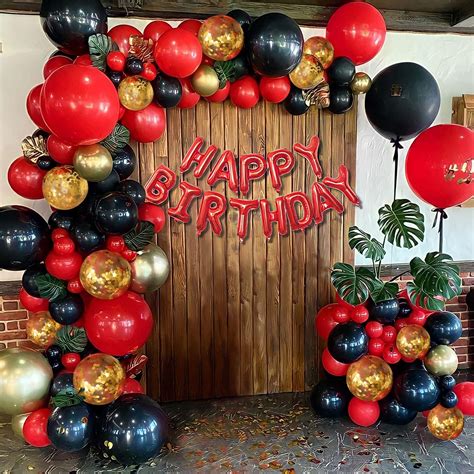 Red and Black Gold Balloons, Red and Black Birthday Party Decorations for Women, Valentines Day ...