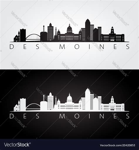 Des moines usa skyline and landmarks silhouette Vector Image