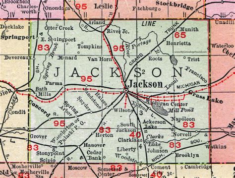 Jackson County, Michigan, 1911, Map, Rand McNally, Michigan Center, Grass Lake, Spring Arbor