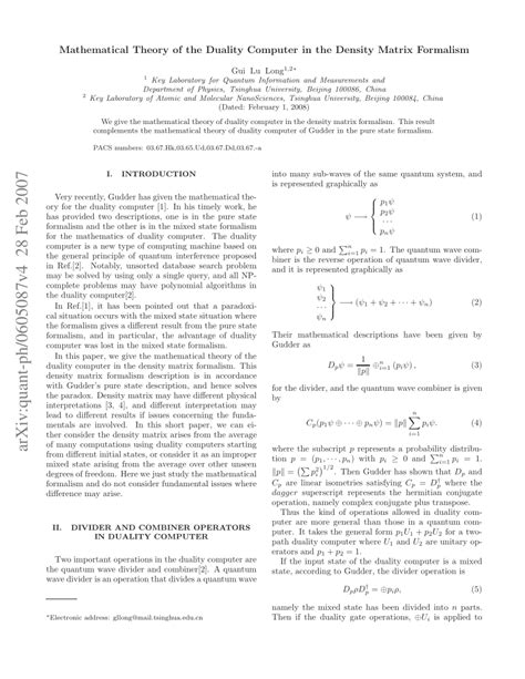 (PDF) Mathematical Theory of the Duality Computer in the Density Matrix ...