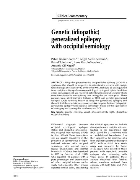 (PDF) Genetic (idiopathic) generalized epilepsy with occipital semiology