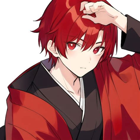 Boy anime character with red hair red eyes and wear kimono isolated on ...