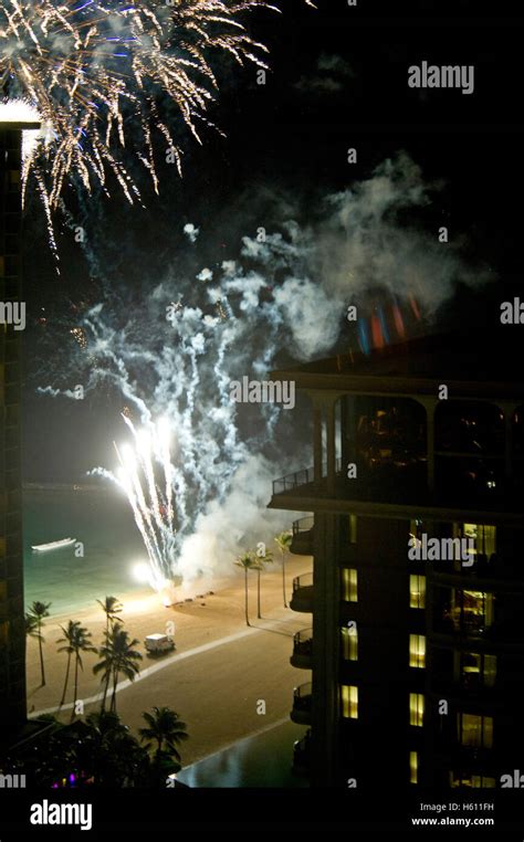 Fireworks in Hilton Hawaiian Village, Honolulu Stock Photo - Alamy