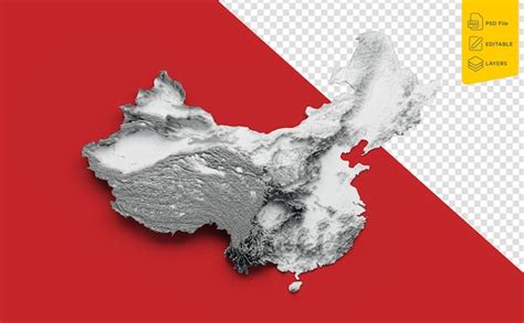 Premium PSD | China Map Flag Shaded Relief Color Height Map On China Flag Colors Background 3d ...