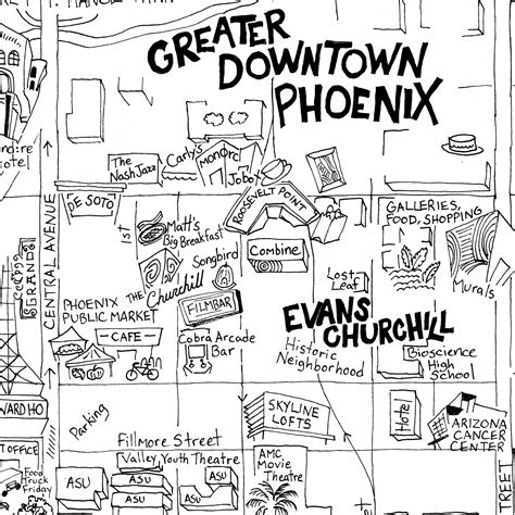 Map of Downtown Phoenix by Jen Urso - Steady Hand Maps