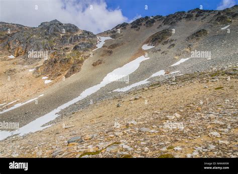 Snow in the mountains in Laguna Turquesa, Ushuaia, Patagonia, Argentina ...