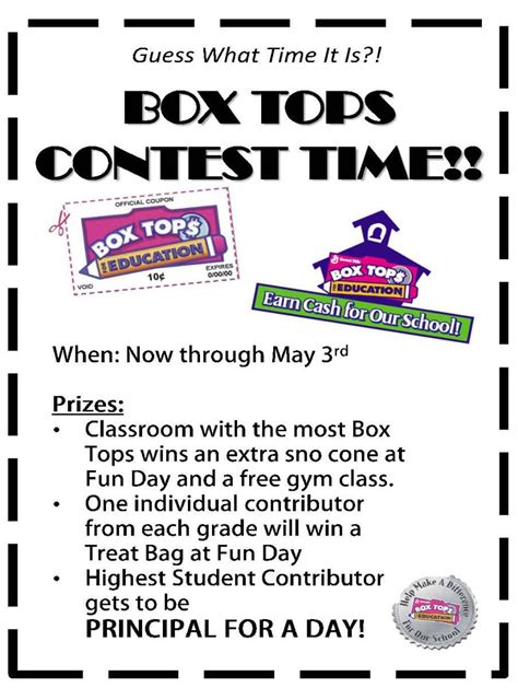 BOX TOPS FOR EDUCATION CONTEST | Box tops contest, Box tops, Pto fundraiser