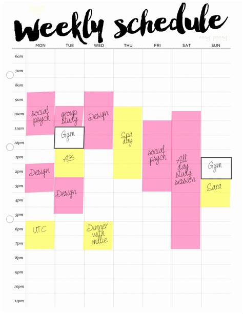 Weekly Study Schedule Template Luxury Weekly Schedule Printable Weekly Timetable Ideal Week ...