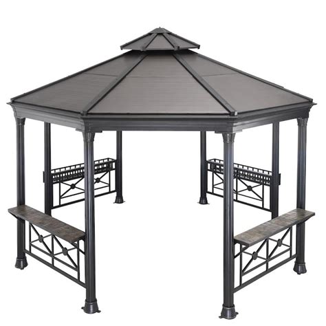 Sunjoy Black Metal Octagon Gazebo with Steel Roof (Exterior: 12.8-ft x ...