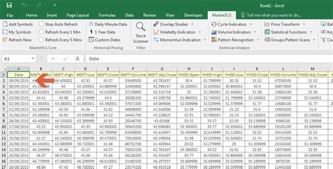 Historical stock data in Excel - MarketXLS