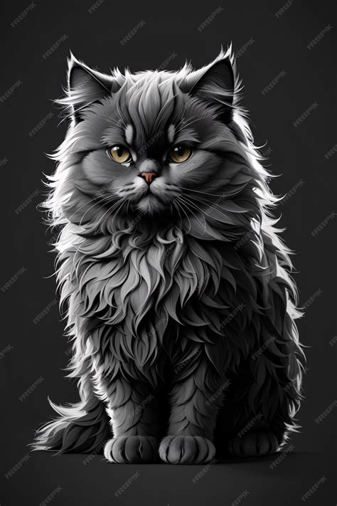 Premium Photo | Realistic Black and White Color Art of Persian Cat ...