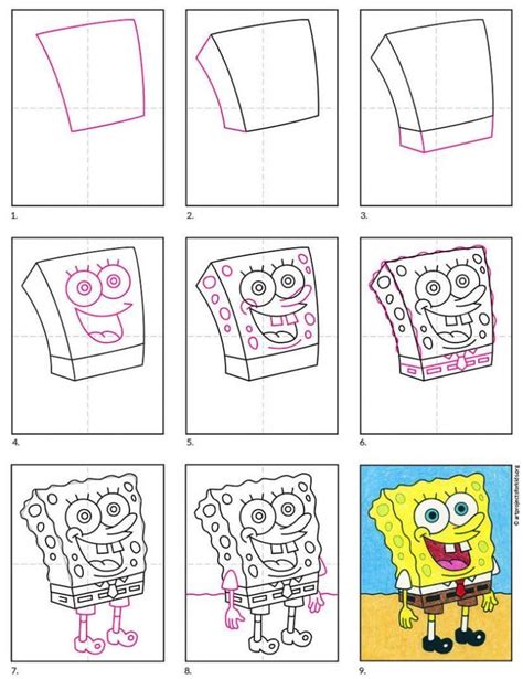 Easy How to Draw SpongeBob SquarePants Tutorial Video and SpongeBob Coloring Page | Spongebob ...